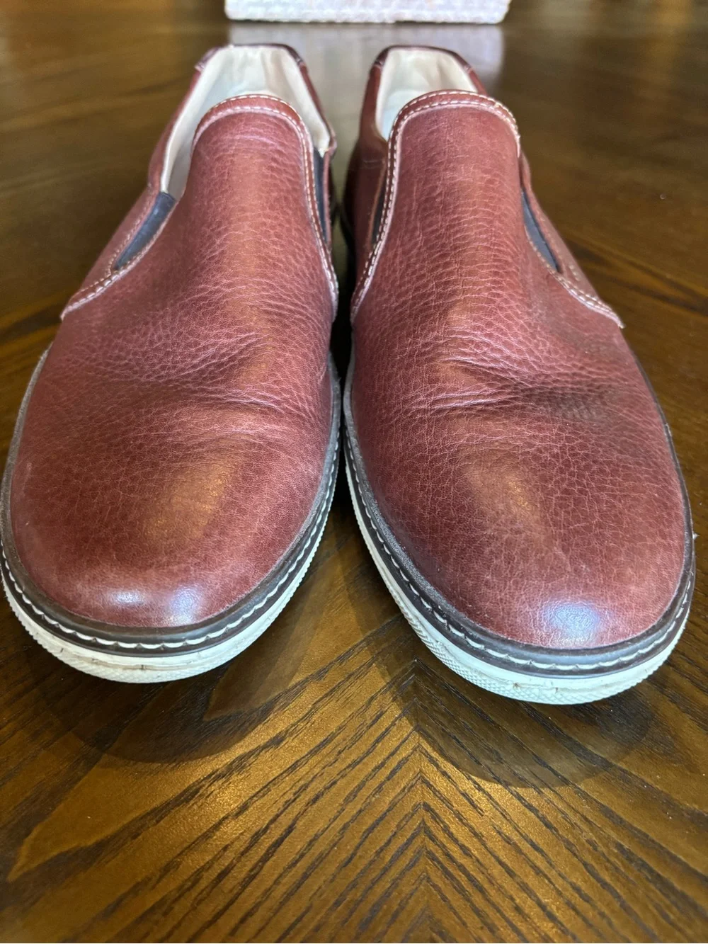 J&M Men’s Brown Leather Slip-On Loafers Sneakers Sheepskin Lined Shoes Size 10M
